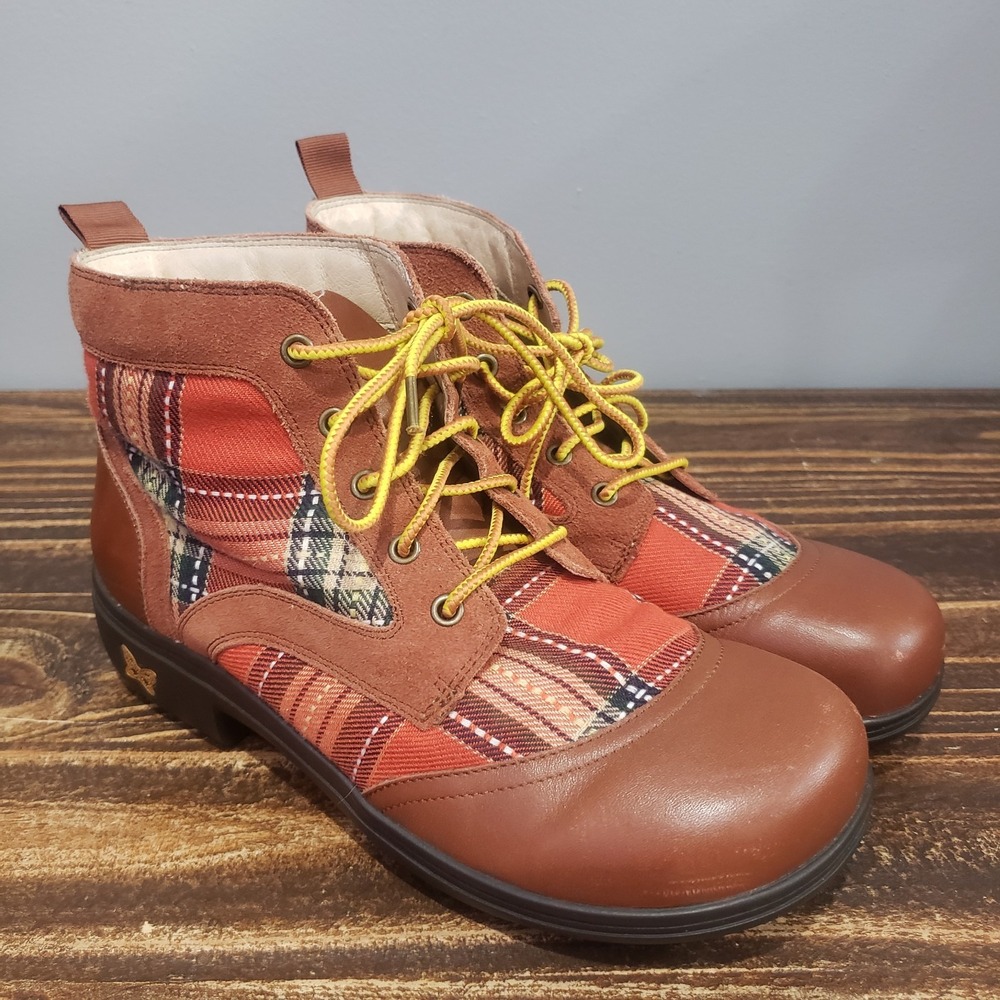 Alegria Ankle Boots Womens 8 KYL-602 Brown Leather Plaid Lace Up Good Condition - Picture 16 of 16